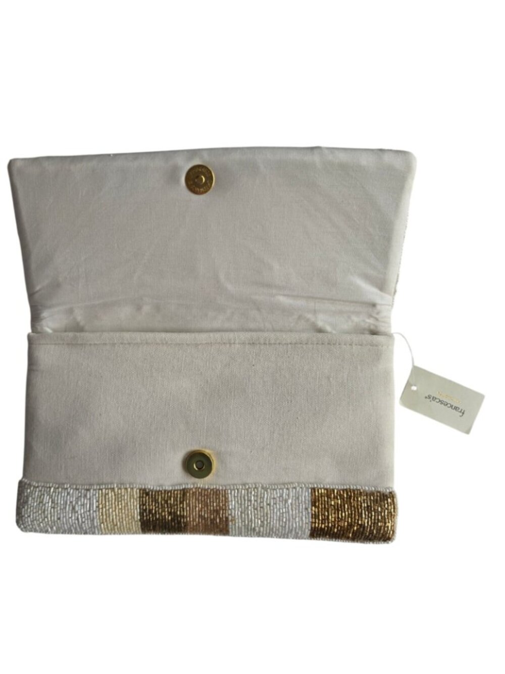 Francesca's MRS Beaded Bridal Clutch Purse NWT Ivory Gold Wedding Chain Strap - Picture 5 of 9